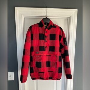 Simply Southern Reversible Red/Black Checkered Cheetah Nylon Sherpa Jacket sz L